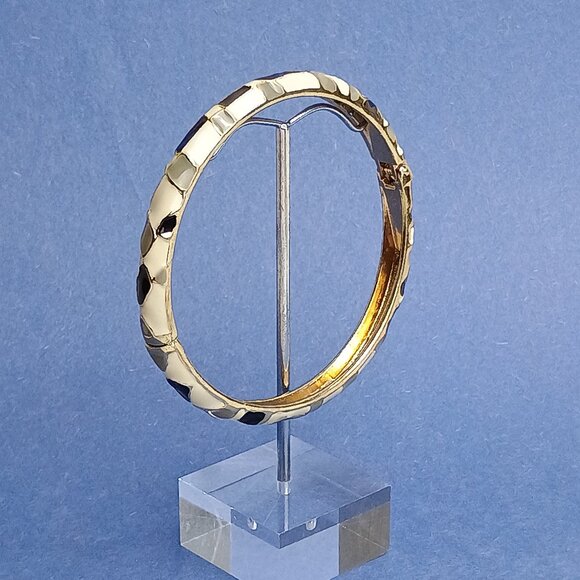 Branch Pattern Rhinestone Cream Tan Enamel Hinge Bangle Skinny Bracelet Casual - Picture 2 of 6